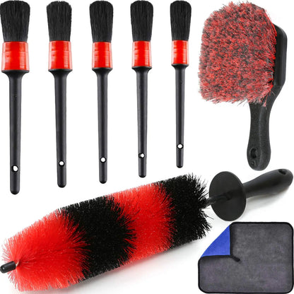UNTIOR Wheel & Tire Brush Set – Long Soft Bristle Car Detailing Kit with Microfiber Cleaning Cloth