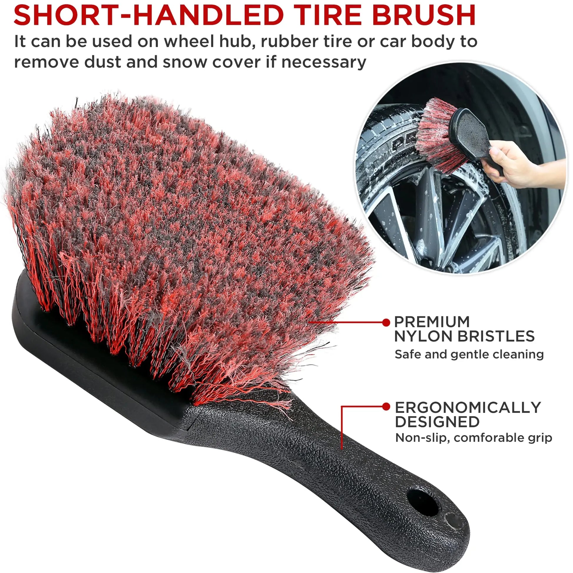 UNTIOR Wheel & Tire Brush Set – Long Soft Bristle Car Detailing Kit with Microfiber Cleaning Cloth