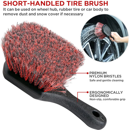 UNTIOR Wheel & Tire Brush Set – Long Soft Bristle Car Detailing Kit with Microfiber Cleaning Cloth
