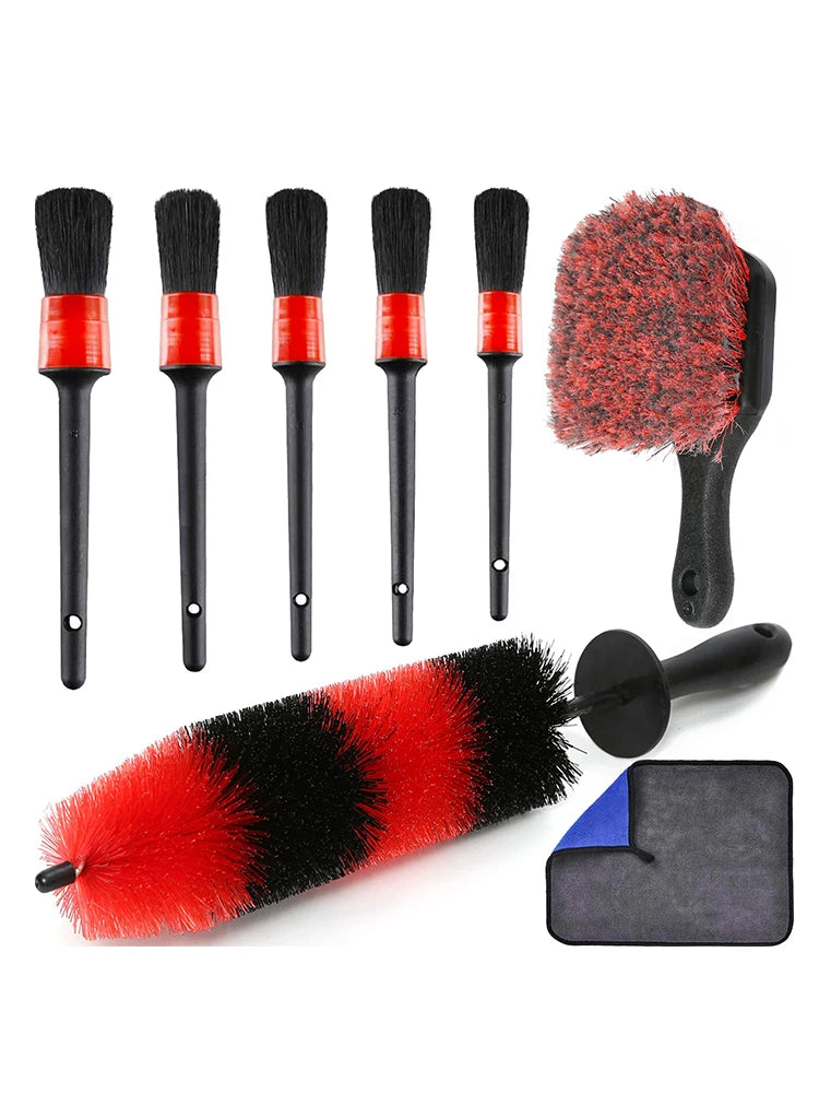 UNTIOR Wheel & Tire Brush Set – Long Soft Bristle Car Detailing Kit with Microfiber Cleaning Cloth