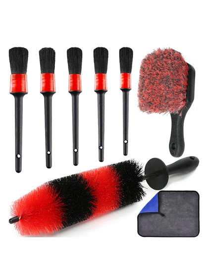 UNTIOR Wheel & Tire Brush Set – Long Soft Bristle Car Detailing Kit with Microfiber Cleaning Cloth