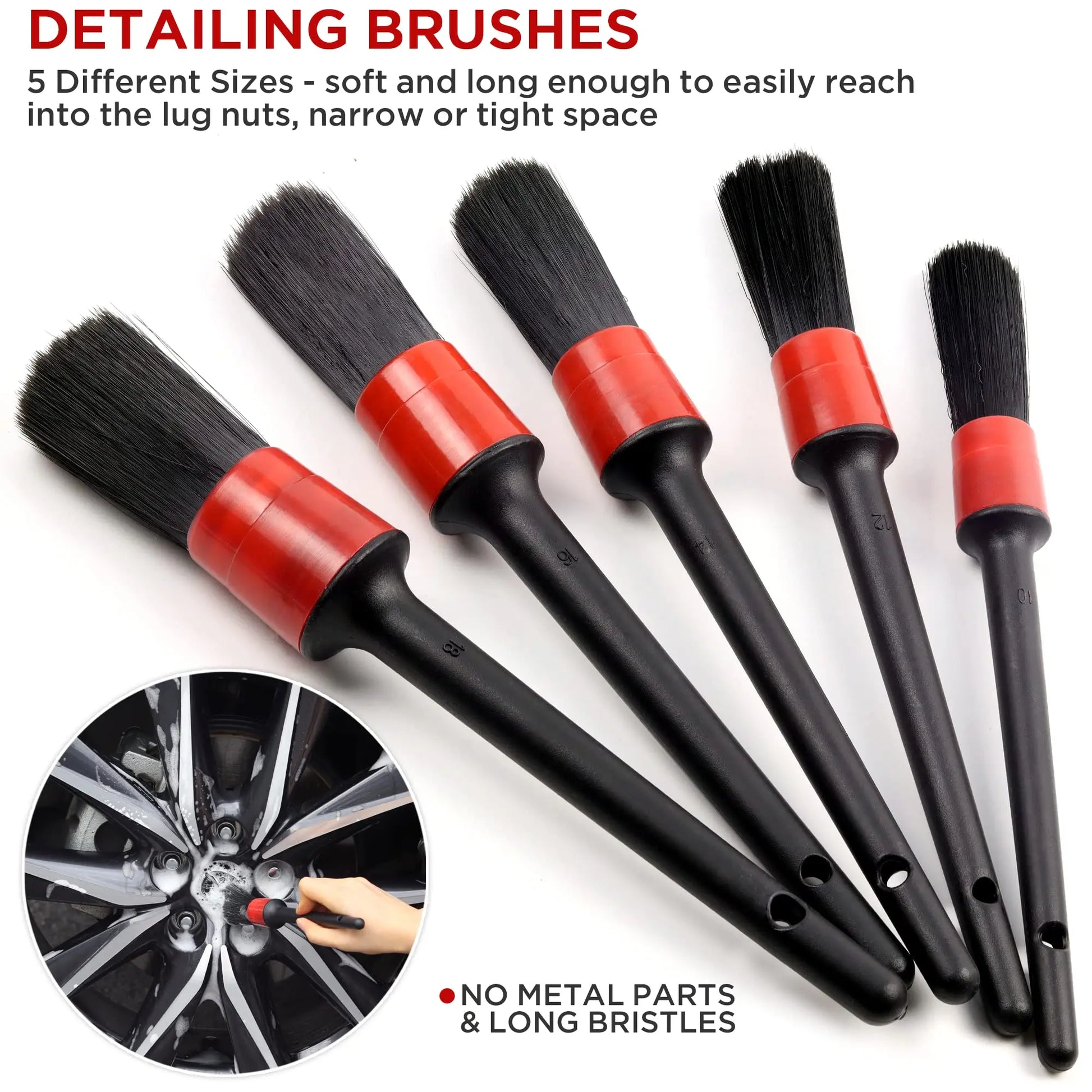 UNTIOR Wheel & Tire Brush Set – Long Soft Bristle Car Detailing Kit with Microfiber Cleaning Cloth
