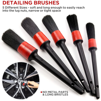 UNTIOR Wheel & Tire Brush Set – Long Soft Bristle Car Detailing Kit with Microfiber Cleaning Cloth